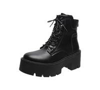 Women's Block Root Mid-calf Boots High-top Leather Boots Small People To Increase the Height of Casual Short Boots British Temperament Gentle Ankle Boots (Black, 5)