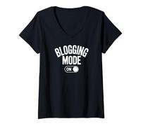 Women's Blogging Mode On Everyday Blogger Life Focus V-Neck T-Shirt