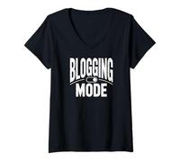 Women's Blogging Mode On Everyday Blogger Life Focus V-Neck T-Shirt