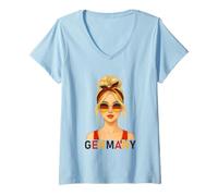 Womens Blond German Girl Germany Flag German Girlfriend Wife V-Neck T-Shirt
