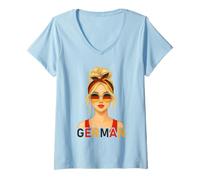 Womens Blond German Girl Germany Flag German Girlfriend Wife V-Neck T-Shirt