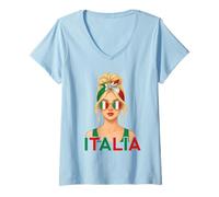 Womens Blond Italian Girl Italy Flag Italia Italian Girlfriend Wife V-Neck T-Shirt
