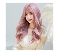 Women'S Blonde Wig With Bangs And Highlights Straight Layered Wig(Pink)