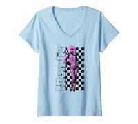 Womens Blondie Checkerboard Portrait Vintage Band V-Neck T-Shirt