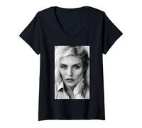 Womens Blondie Debbie Harry Portrait Free to Fall 1987 V-Neck T-Shirt