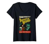 Womens Blood Bucket Classic Halloween Monster Poster Horror Movie V-Neck T-Shirt