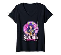 Womens Blood Moon Comeback Anime Idol Halloween Japanese V-Neck T-Shirt