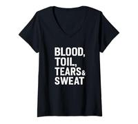Womens Blood Toil Tears & Sweat - Gritty Motivational Quote V-Neck T-Shirt