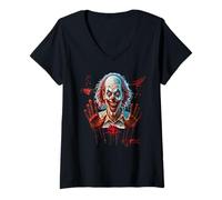 Womens Bloody Hands Halloween Blood Spatter Clown Horror Costume V-Neck T-Shirt