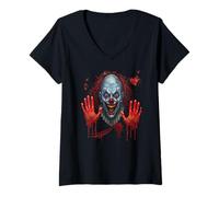 Womens Bloody Hands Halloween Blood Splash Clown Costume Men V-Neck T-Shirt