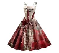 Women's Bloody Problem Solved Halloween Print Dress V-Neck Sleeveless Dresses High Waist Vintage Dress Party Swing A-Line Dress Evening Party Prom Cocktail Swing Dress 2024 Strap Dress White