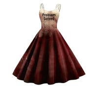 Women's Bloody Problem Solved Halloween Print Dress V-Neck Sleeveless Dresses High Waist Vintage Dress Party Swing A-Line Dress Evening Party Prom Cocktail Swing Dress 2024 Strap Dress Red