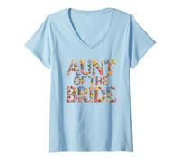 Women's Bloom Aunt of THE Bride I Do Crew Squad Bridal Entourage V-Neck T-Shirt