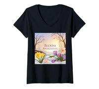 Womens Bloom Awakening Where Flowers Rise from Winter Slumber V-Neck T-Shirt