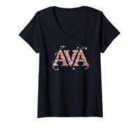 Womens Bloom First Name AVA Personalized Girl Reunion Birthday V-Neck T-Shirt