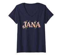 Womens Bloom First Name JANA Girl Cottagecore Mom Gardencore Outfit V-Neck T-Shirt