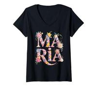 Womens Bloom First Name Maria Cottagecore Girl Personalized V-Neck T-Shirt