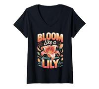 Women's Bloom Like A Lily Flower Garden V-Neck T-Shirt