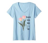 Women's Bloom Pink Tulip Aesthetic V-Neck T-Shirt