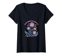Womens Bloom Where God Plants You Retro Christian Floral V-Neck T-Shirt