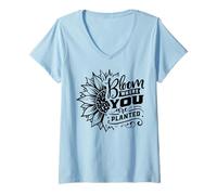 Womens Bloom Where You are Planted Sunflower Positivity Quote V-Neck T-Shirt