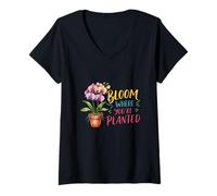Womens Bloom Where You’re Planted Orchid Lover Flower Gardener V-Neck T-Shirt