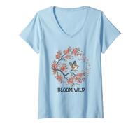 Women's Bloom Wild Spring Bird Quote Cherry Blossom Lover Flight NAT V-Neck T-Shirt