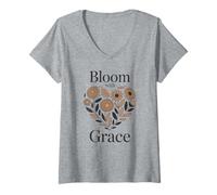 Women's Bloom with Grace Heart-Shaped Floral Illustration V-Neck T-Shirt