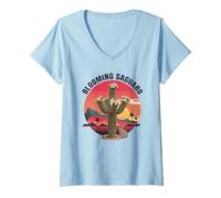 Women's Blooming Saguaro Cactus Desert Sunset Graphic V-Neck T-Shirt