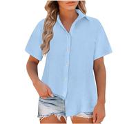 Women's Blouse and Shirts UK Clearance Short Sleeve Linen Button Down Tops Lapel Neck Elegant Business Casual Office Work Loose Blouse Ladies Comforty Cotton Linen S-5XL