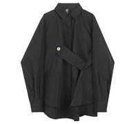 Women's Blouse Asymmetrical Japanese Style Top Streetwear Punk Cool Black Shirt Oversize Long Sleeve Button Up Clothes-HEI-S