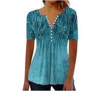 Womens Blouse Boho Tops for Women Summer Causal Empire Waist Short Sleeve Shirts Button Floral Print Vintage Loose Blouse Tees Multicolor Blouses for Women UK Plus-Size XXL