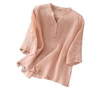 Womens Blouse Casual Long Sleeve Shirt Tops V Neck Button Down Shirts Basic Loose Tunic Top Hip Hop Street Wear Grunge Aesthetic Pullover Jumper Sweatshirt(Pink,3XL)