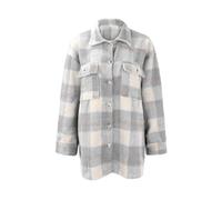 Women's Blouse Foreign Trade Europe and The States Autumn and Winter Women's Square Plaid Pattern Lapel Flannel Coat Home Bedroom Spa & Hotel Outfits Xmas Gifts (Grey, XL)