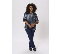 Kaffe Curve Women's Kaffe CurveWomen's Plus Size Shirt Blouse Striped Oversize V-Neck Long Sleeves, Darkblue, 46