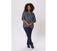 Kaffe Curve Women's Kaffe CurveWomen's Plus Size Shirt Blouse Striped Oversize V-Neck Long Sleeves, Darkblue, 46