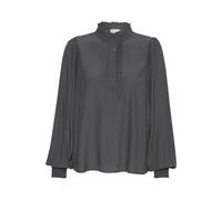 KAFFE Women's Blouse Frills Henley Neck Long Sleeves Regular Fit Buttons, Black Oyster, 16 (XL)