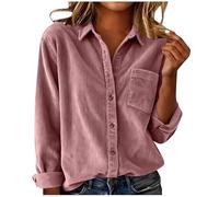 Womens Blouse Long Sleeve, Corduroy Shirts For Women Uk - Casual Lapel Collared Blouses Comfy Fitted Shirts Cozy Warm Fitted Tops Autumn And Winter Thermal Shirt Solid Color Button Top