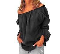 Women's Blouse Off Shoulder Casual Sleeve Sexy T Shirt Shoulder Tops Size Summer Loose Ruffle Top Womens Tee Shirt Loose Black