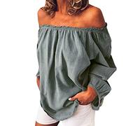 Women's Blouse Off Shoulder Casual Sleeve Sexy T Shirt Shoulder Tops Size Summer Loose Ruffle Top Womens Tee Shirt Loose Blue