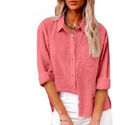 Womens Blouse Shirt Long Sleeve Cotton Linen Tops Business Office Casual Tunic Tops Button Down Shirts Oversized Plain Blouse for Work Loose Fit Dressy Plus Size Tee Shirts
