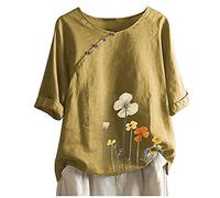 Women's Blouse Shirt with Flowers Elegant Boho Blouse 1/2 Long Sleeve Casual Linen Shirt Unusual Tops Embroidery Top Linen Blouse Spring Long Sleeve Shirt Summer Tunic Shirt Pullover T-Shirts Shirt,