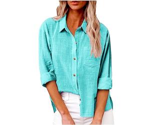 Womens Blouse Shirts Lapel Neck Long Sleeve Tops Button Down Shirts Elegant Business Casual Office Work Loose Blouse Ladies Plain Dress Shirt Stretch Executive T Shirt Autumn UK