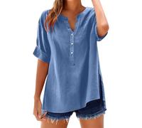 Womens Blouse Summer Tops Short Sleeve Blouse Button Down Tee Shirts V Neck Elegant Solid Color Work Casual Ladies Tshirt Loose Basic Tunic Top Rave Outfits(BU2,XL)