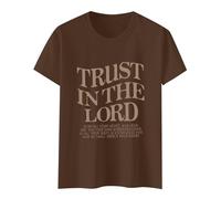 Women's Blouse Women's Summer Fashion Leisure Art Plain Letter Print Crew Neck Short Sleeve Top T Shirt 4 Cotton Jumper Women, brown, XXL