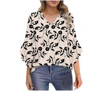 Womens Blouses 3/4 Bell Sleeve Tunic Tops Casual Dressy V Neck Blouses Chiffon Shirt Vintage Floral Print T Shirt Lightweight Loose Casual Tees Office Workwear Holiday Travel Summer Clothes