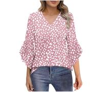 Womens Blouses 3/4 Bell Sleeve Tunic Tops Casual Dressy V Neck Blouses Chiffon Shirt Vintage Floral Print T Shirt Lightweight Loose Casual Tees Office Workwear Holiday Travel Summer Clothes