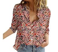 Womens Blouses Button Down V Neck Collared Classic Polka Dot T Shirts Casual Long Sleeve Ladies Tops (Floral-12, XL)