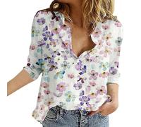 Womens Blouses Button Down V Neck Collared Classic Polka Dot T Shirts Casual Long Sleeve Ladies Tops (Floral-09, XL)