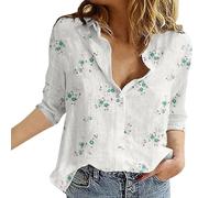 Womens Blouses Button Down V Neck Collared Classic Polka Dot T Shirts Casual Long Sleeve Ladies Tops (Floral-30, XL)